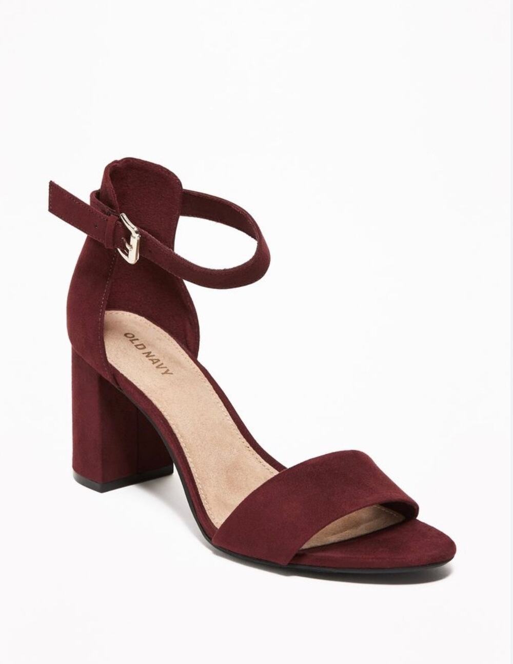 Old Navy Burgundy Slingback Heels Chunky Block Heel Peep Toe with Buckle Strap